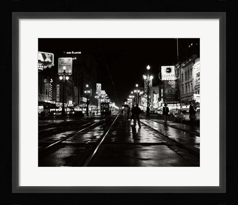 Framed 1950s Night Scene Canal Street New Orleans Louisiana Usa Print