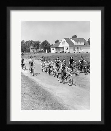 Framed 1950s Group Of  Boys And Girls Riding Bicycles Print