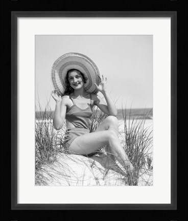 Framed 1920s 1930 Smiling Bathing Beauty Print