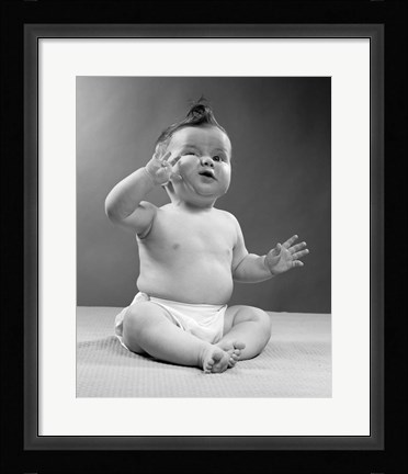 Framed 1950s Baby Sitting Funny Face Expression Print