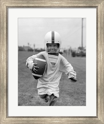 Framed 1950s Boy In Oversized Shirt And Helmet Print