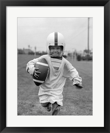 Framed 1950s Boy In Oversized Shirt And Helmet Print