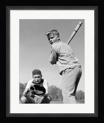 Framed 1950s Teen Boy At Bat Print