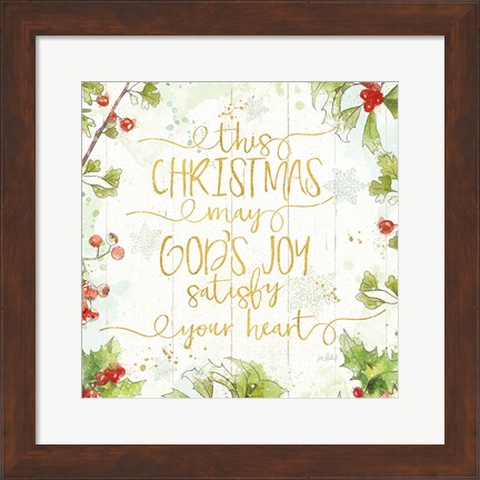 Framed Christmas Sentiments III Gold on Wood Print