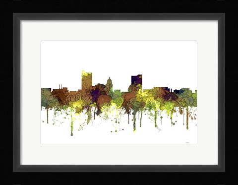 Framed Fort Wayne Indiana Skyline - Safari Buff Print