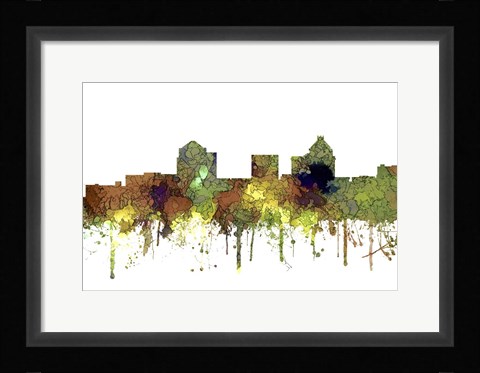 Framed Greensboro North Carolina Skyline - Safari Buff Print