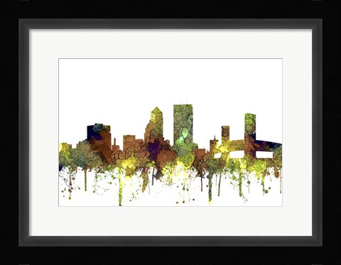 Framed Jacksonville Florida Skyline - Safari Buff Print