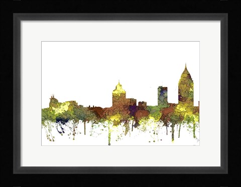 Framed Mobile Alabama Skyline - Safari Buff Print