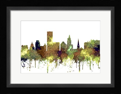 Framed Providence Rhode Island Skyline - Safari Buff Print