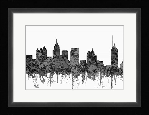 Framed Atlanta Georgia Skyline - Cartoon B&amp;W Print