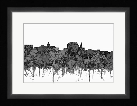 Framed Augusta Maine Skyline - Cartoon B&amp;W Print