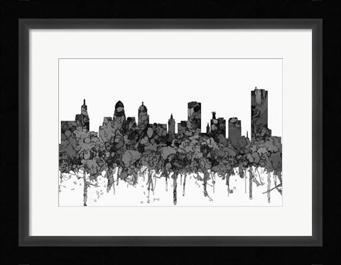 Framed Buffalo New York Skyline - Cartoon B&amp;W Print