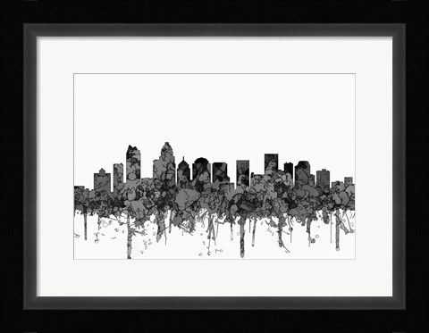 Framed Charlotte NC Skyline - Cartoon B&amp;W Print