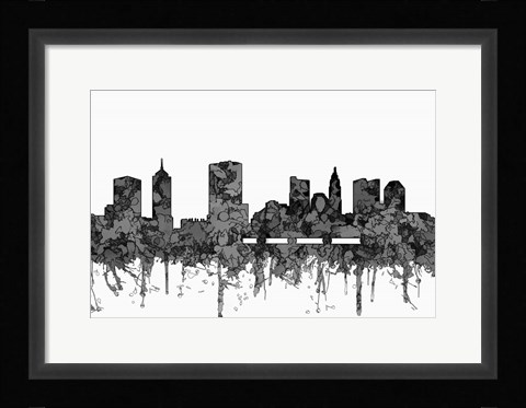 Framed Columbus Ohio Skyline - Cartoon B&amp;W Print