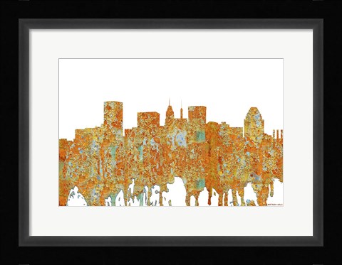 Framed Baltimore Maryland Skyline - Rust Print
