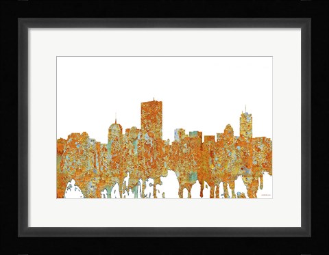 Framed Boston Mas Skyline - Rust Print