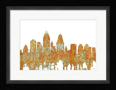 Framed Cincinnati Ohio Skyline - Rust Print