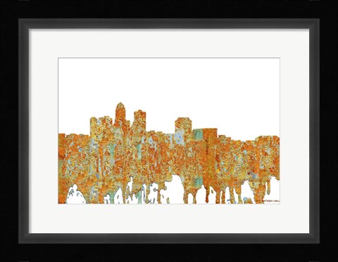 Framed Des Moines Iowa Skyline - Rust Print