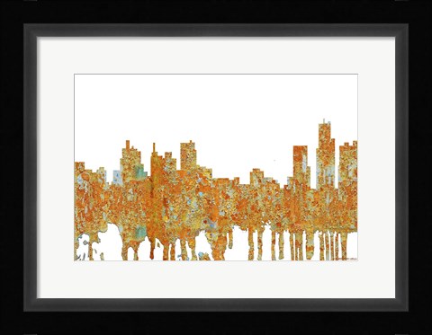 Framed Detroit Michigan Skyline - Rust Print