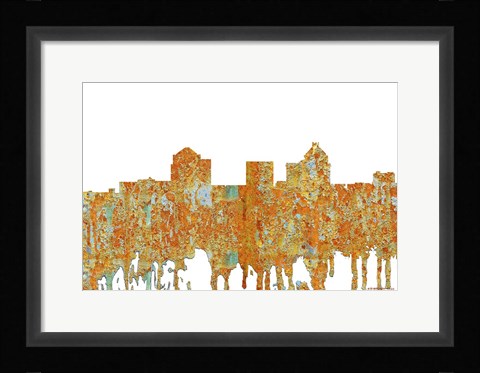 Framed Greensboro North Carolina Skyline - Rust Print