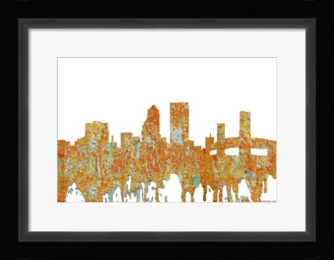 Framed Jacksonville Florida Skyline - Rust Print