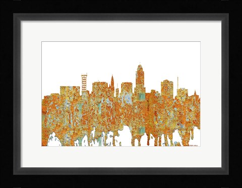 Framed Lincoln Nebraska  Skyline - Rust Print