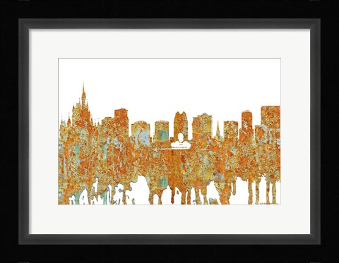 Framed Orlando Florida Skyline - Rust Print