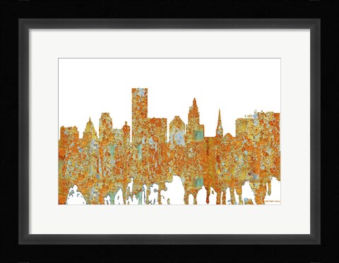 Framed Providence Rhode Island Skyline - Rust Print