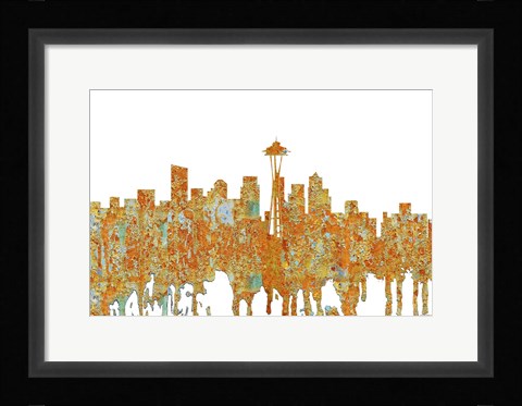 Framed Seattle Washington Skyline - Rust Print