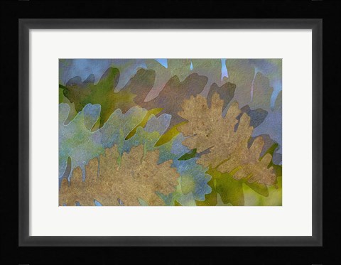 Framed Fallen Leaves Green Golden Print