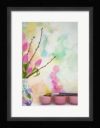 Framed Tulips and Paint Brushes Print