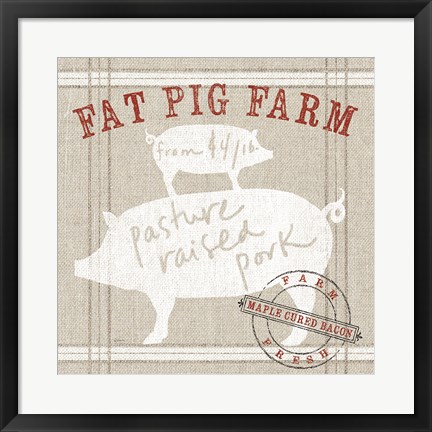 Framed Farm Linen Pig Print