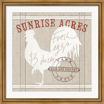Framed Farm Linen Rooster Print