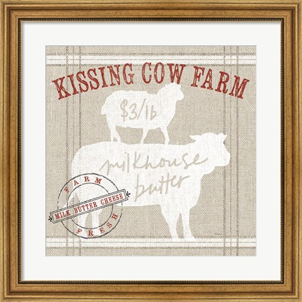 Framed Farm Linen Cow Print