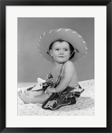 Framed 1960s Baby Girl Wearing Cowboy Hat Print
