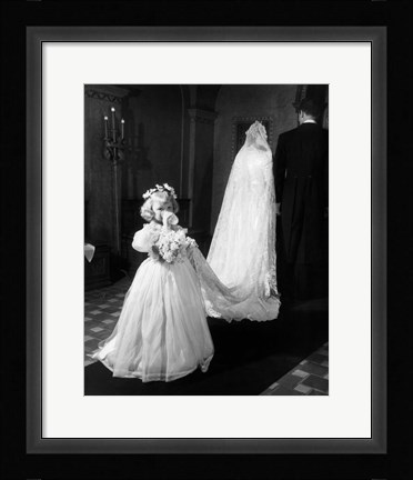 Framed 1950s Little Girl Bridesmaid Drinking Glass Of Milk Print