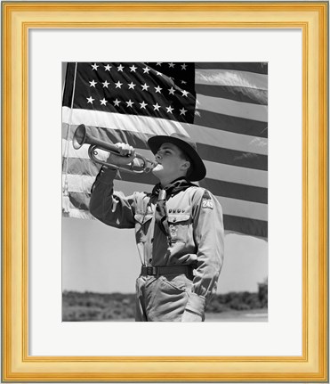 Framed 1940s Boy Scout Playing Bugle Print