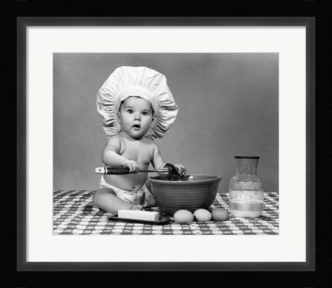 Framed 1960s Baby Seated On Checkered Tablecloth Print