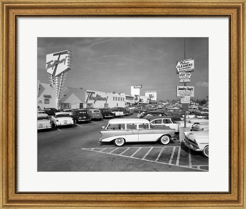 Framed 1950s Shopping Center Parking Lot Print