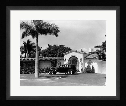 Framed 1930s Car In Circular Driveway Print