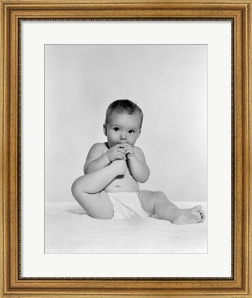 Framed 1950s 1960s Baby Seated On Blanket Print