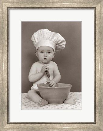 Framed 1940s 1950s Baby Cook With Chef Hat Print