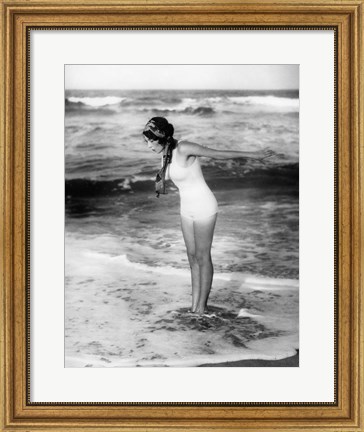 Framed 1920s Woman Wearing Bathing Suit &amp; Head Scarf Print
