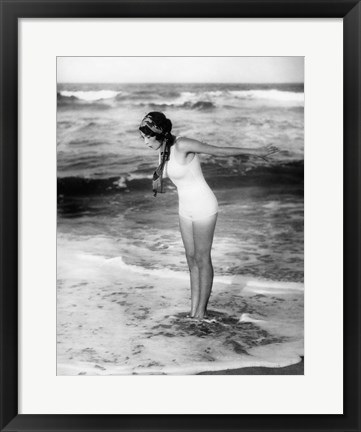 Framed 1920s Woman Wearing Bathing Suit &amp; Head Scarf Print