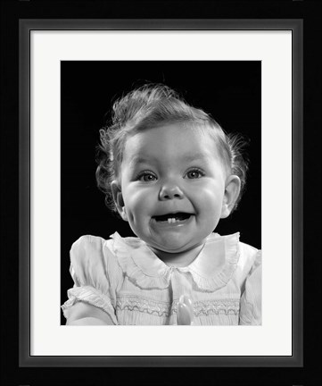 Framed 1950s Portrait Baby Girl Smiling With Two Bottom Print
