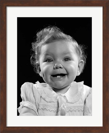 Framed 1950s Portrait Baby Girl Smiling With Two Bottom Print