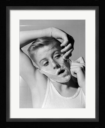 Framed 1950s 1960s Boy Shaving First Time Print