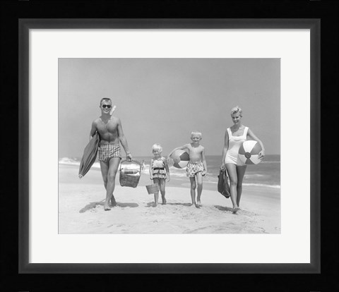 Framed 1950s Family Of Four Walking Towards Camera Print