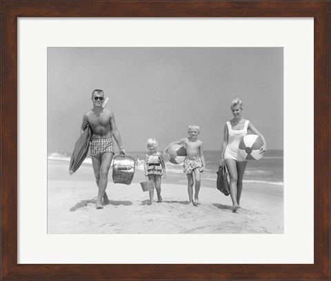 Framed 1950s Family Of Four Walking Towards Camera Print