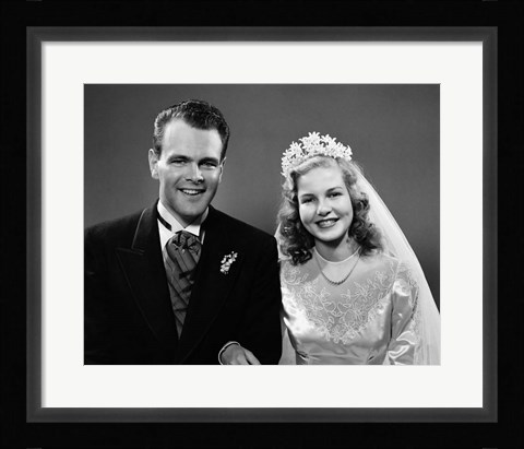 Framed 1940s Bride And Groom Linked Arm In Arm Print